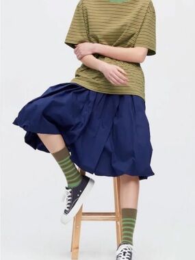 Marni Uniqlo Navy Balloon Midi Skirt